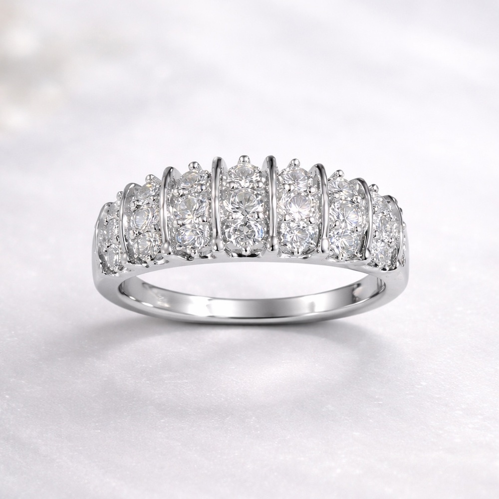 Sterling Silver Natural Diamond Band Ring | Multi-Stone Anniversary Ring | Elega